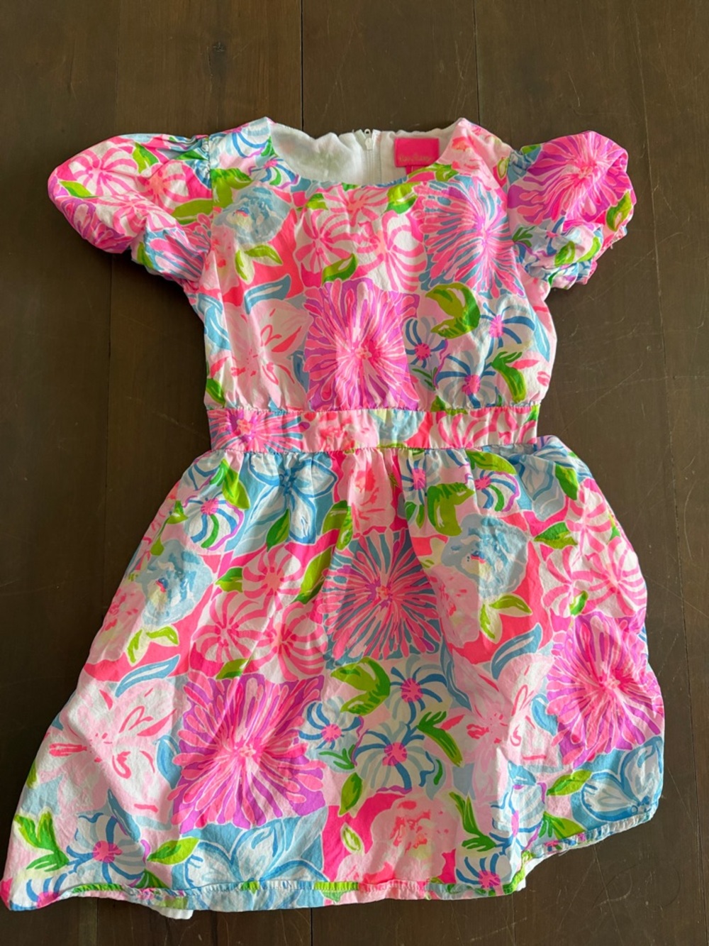 Lilly Pulitzer Pink Blue Green Floral Puff Sleeve Dress